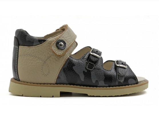 Сандалии ортопедические детские с открытым носом Ортомода 2129-ХМ-004 серые с каблуком Томаса фото 2