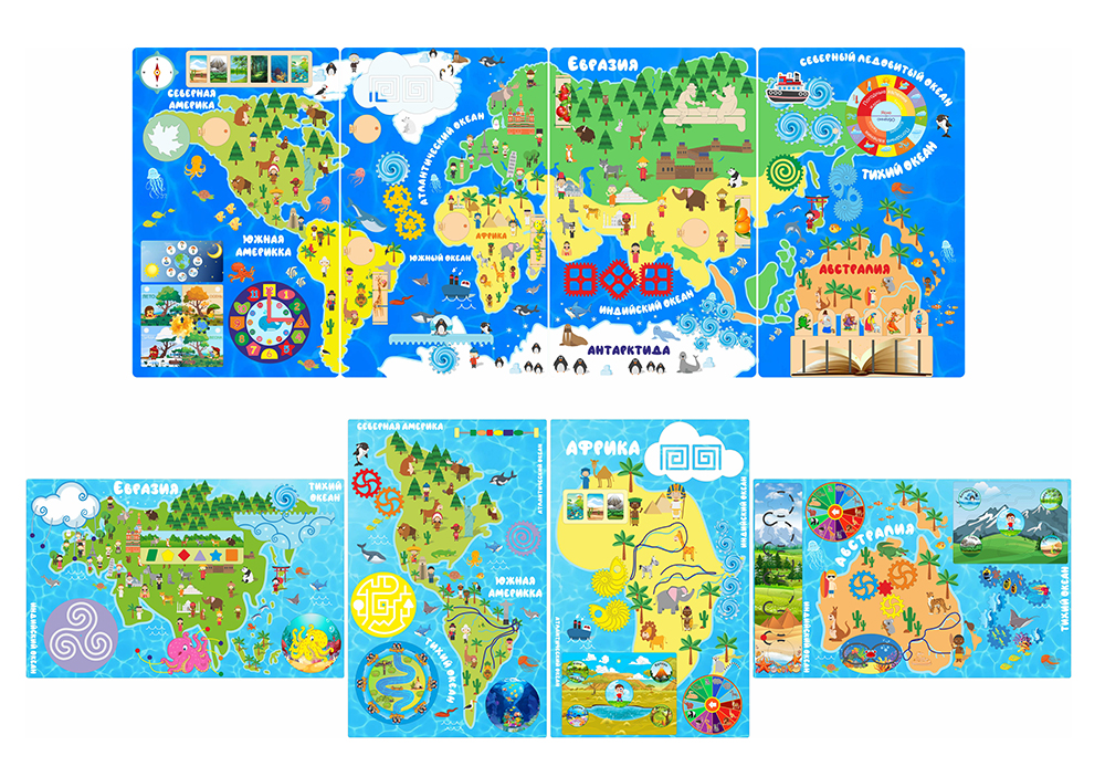 Бизиборд Карта, Планета Земля, знакомство с окружающим миром, серия «Мир континентов», 8 панелей фото 1